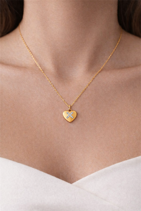 925 Ayar Gümüş X Detaylı Küçük Kalp Kolye