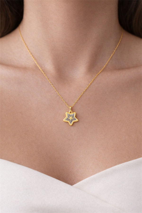 925 Ayar Gümüş Yıldız İçinde Yıldız Kolye