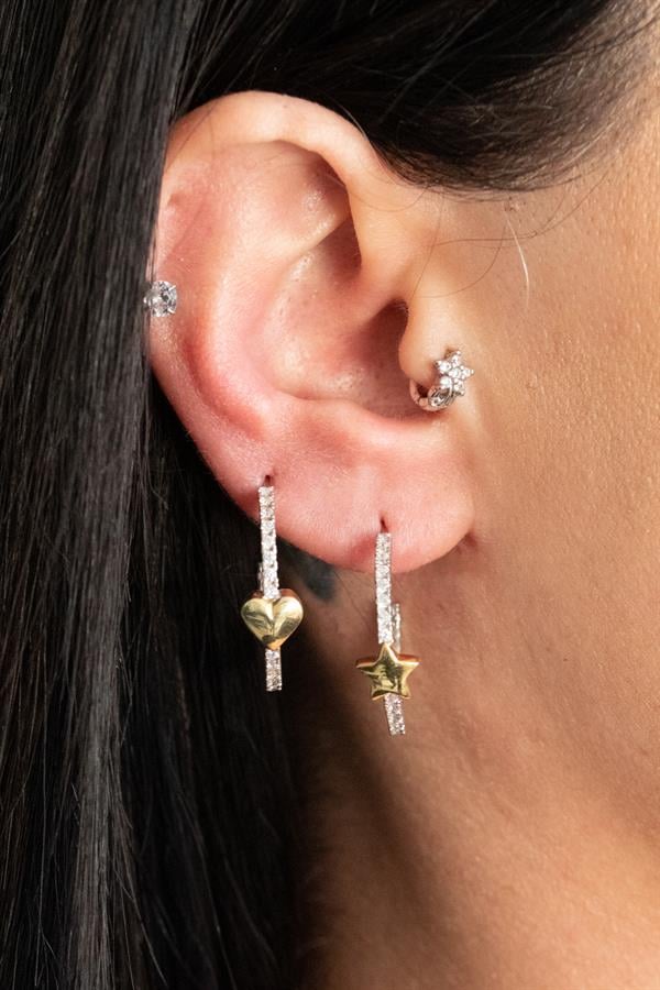 925 Ayar Gümüş Tam Tur Taşlı Yıldız Küpe