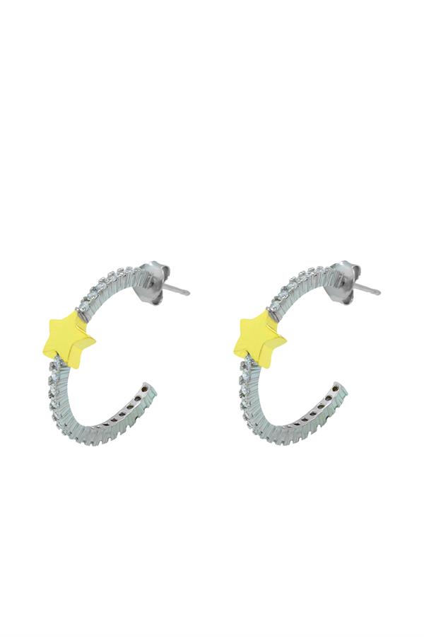 925 Ayar Gümüş Tam Tur Taşlı Yıldız Küpe