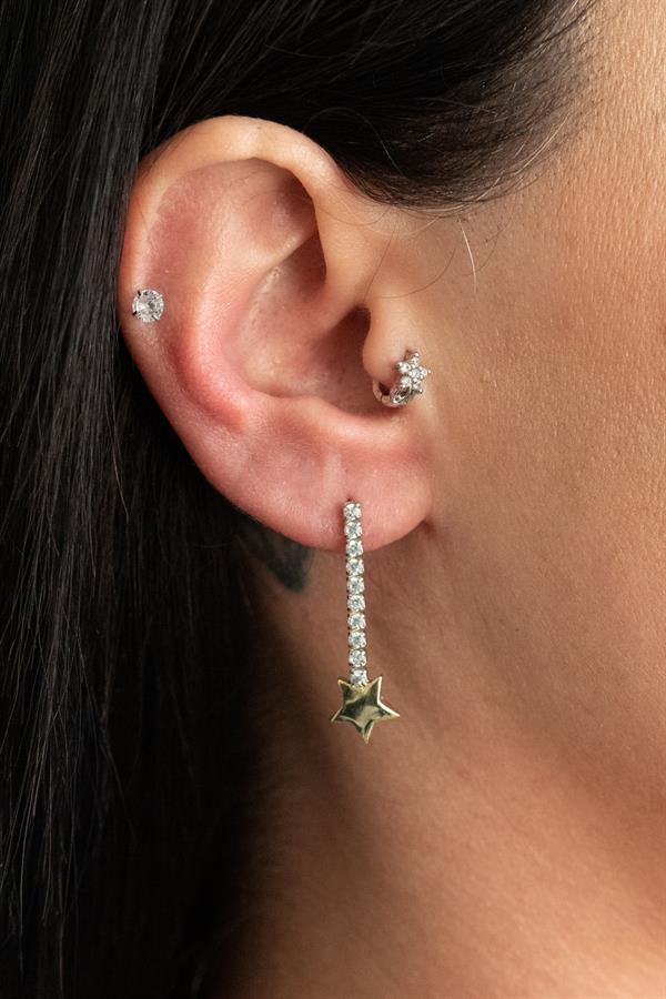 925 Ayar Gümüş Yıldız Detaylı Su Yolu Küpe