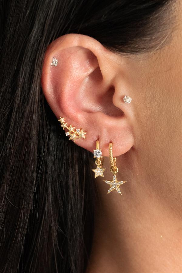 925 Ayar Gümüş Taş İşlemeli Yıldız Detaylı Kanca Küpe 