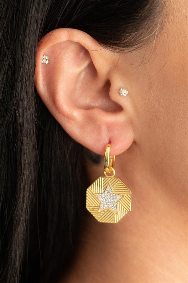 925 Ayar Gümüş Yıldız Detaylı Geometrik Küpe 