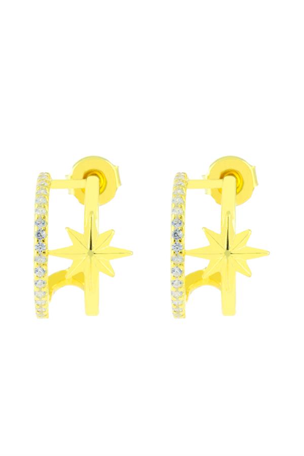 925 Ayar Gümüş Yıldız Detaylı Taşlı Küpe 