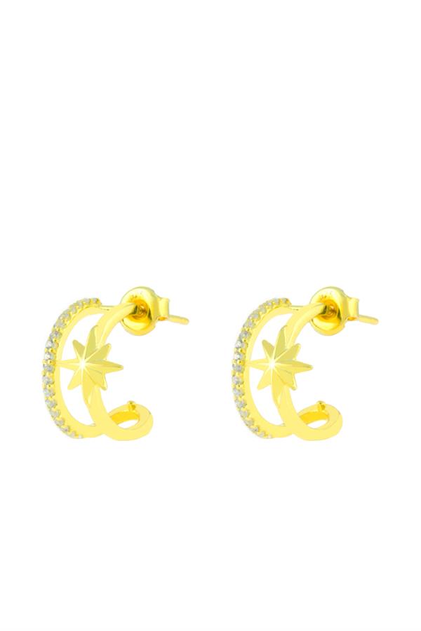 925 Ayar Gümüş Yıldız Detaylı Taşlı Küpe 