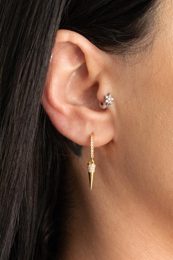 925 Ayar Gümüş Taş İşlemeli Silindir Küpe 