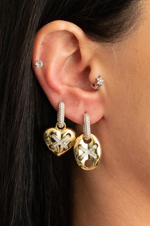 925 Ayar Gümüş X Detaylı Kalp Küpe