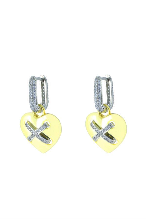 925 Ayar Gümüş X Detaylı Kalp Küpe