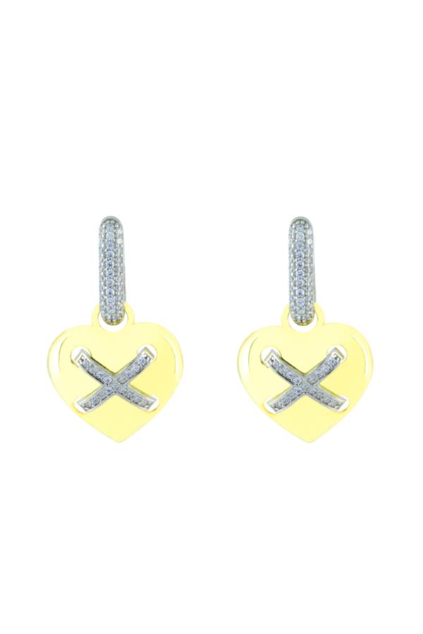 925 Ayar Gümüş X Detaylı Kalp Küpe