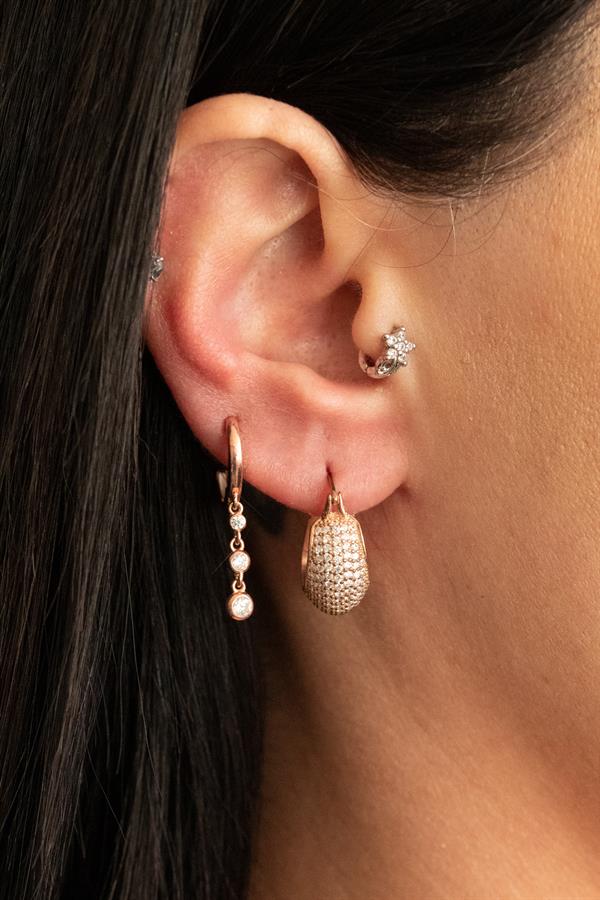 925 Ayar Gümüş 3 Taşlı Halka Küpe