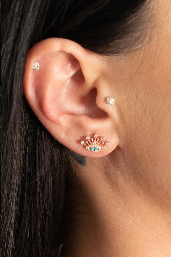 925 Ayar Gümüş Kirpik Detaylı Göz Küpe 