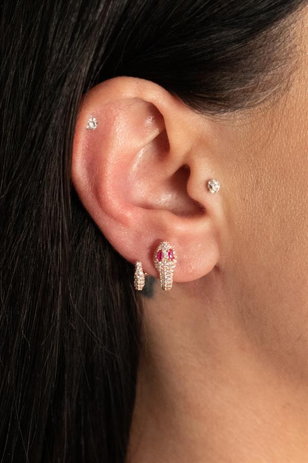 925 Ayar Gümüş Taş İşlemeli Yılan Küpe