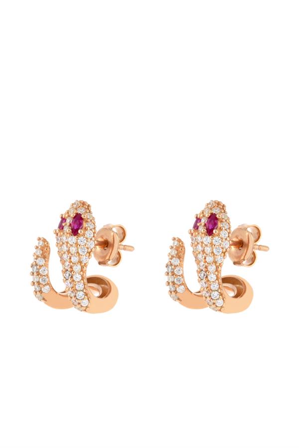 925 Ayar Gümüş Taş İşlemeli Yılan Küpe