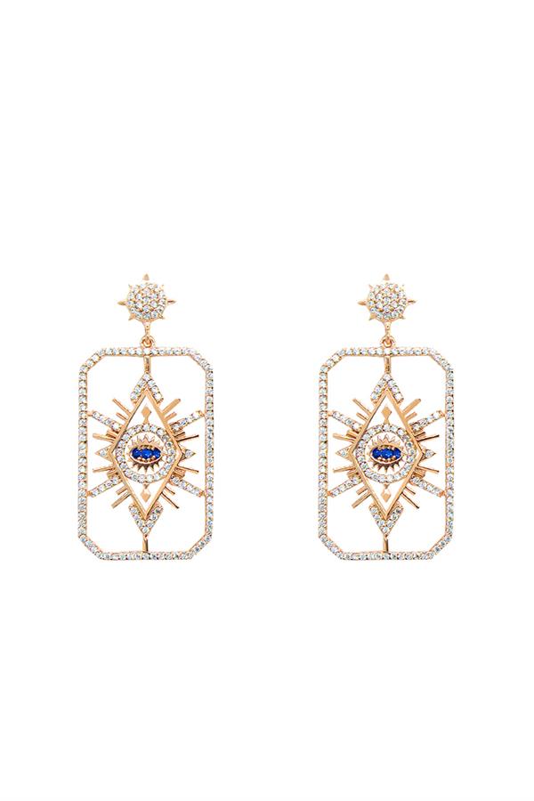 925 Ayar Gümüş Göz Detaylı Geometrik Küpe