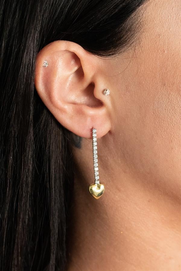 925 Ayar Gümüş Kalp Detay Su Yolu Küpe