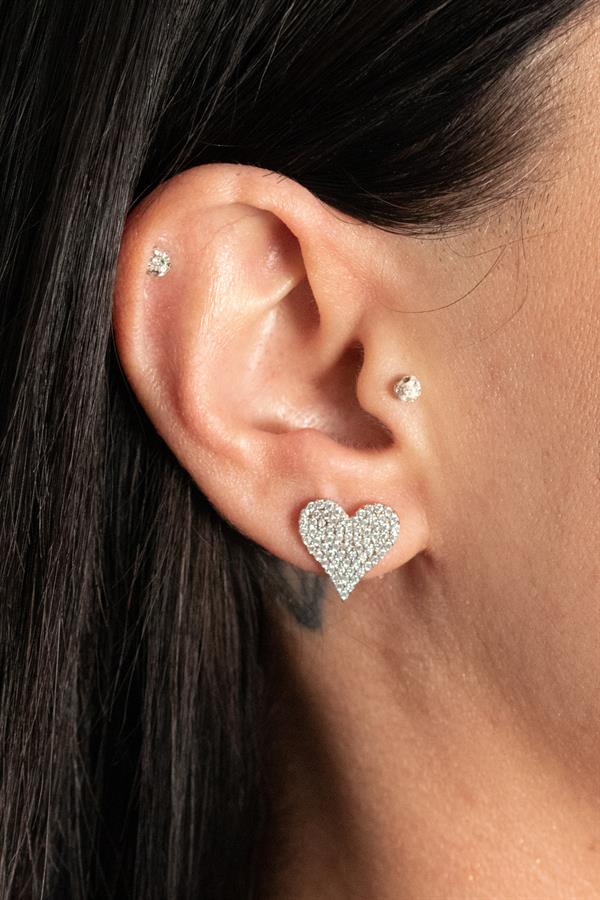 925 Ayar Gümüş Büyük Taşlı Kalp Küpe