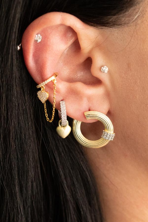 925 Ayar Gümüş Tam Tur Taşlı Kalp Detay Küpe 