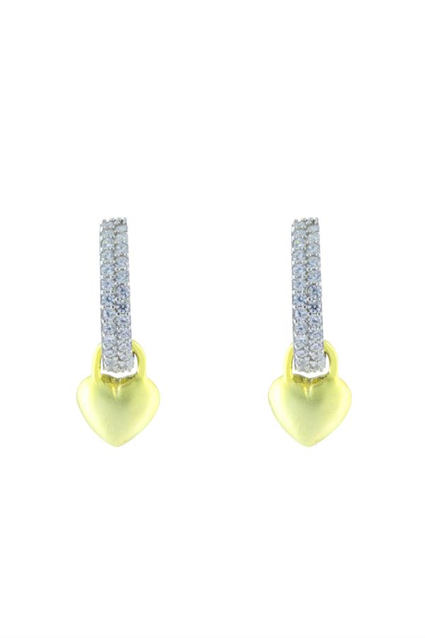 925 Ayar Gümüş Tam Tur Taşlı Kalp Detay Küpe 