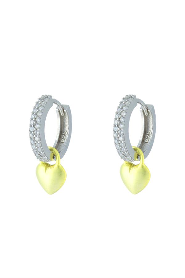 925 Ayar Gümüş Tam Tur Taşlı Kalp Detay Küpe 