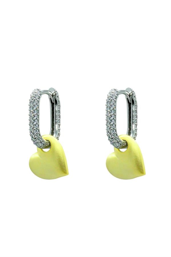 925 Ayar Gümüş Taş İşlemeli Kalp Küpe