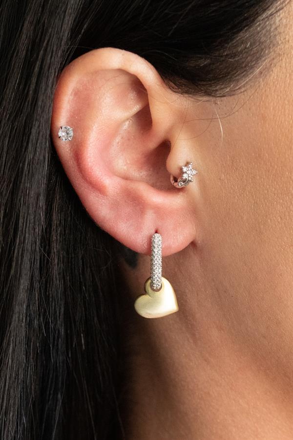 925 Ayar Gümüş Taş İşlemeli Kalp Küpe