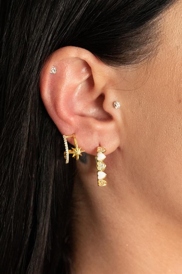 925 Ayar Gümüş Mine Detaylı Kalp Küpe 