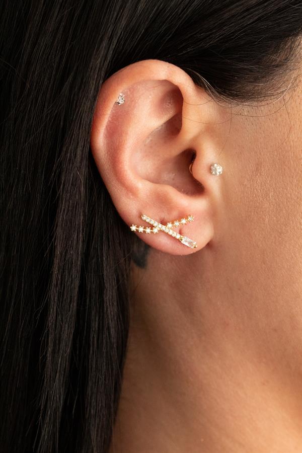 925 Ayar Gümüş Taşlı Kesişim Küpe 