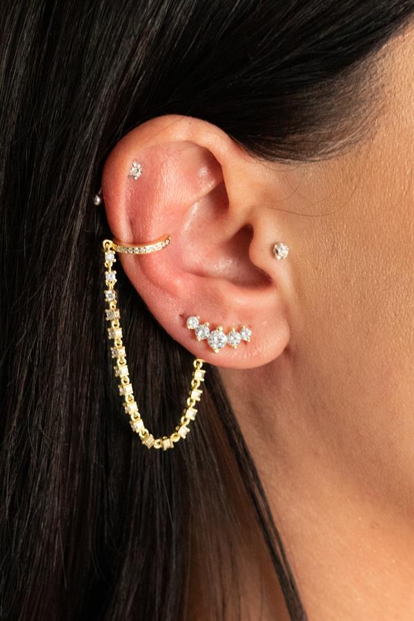 925 Ayar Gümüş Zincir Detay Kıkırdak Küpe 