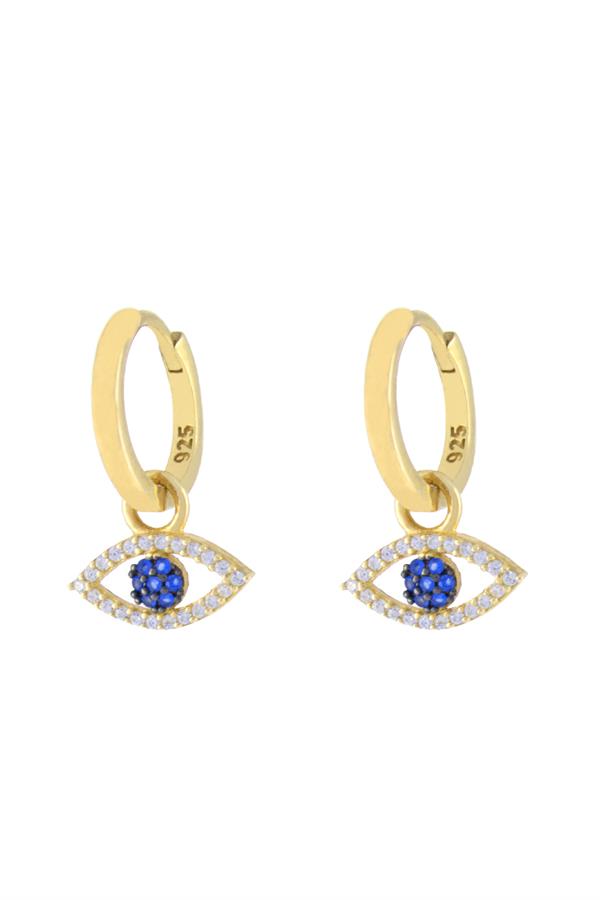 925 Ayar Gümüş Mavi Taş Detay Göz Küpe