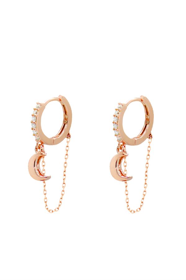 925 Ayar Gümüş Zincir Detaylı Hilal Küpe