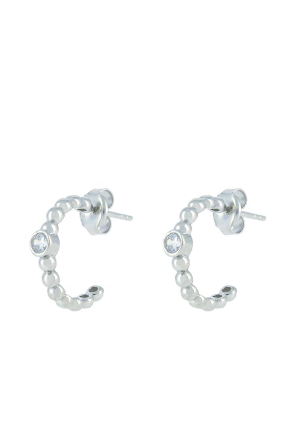 925 Ayar Gümüş Tek Taş Dairesel Tasarım Kanca Küpe 