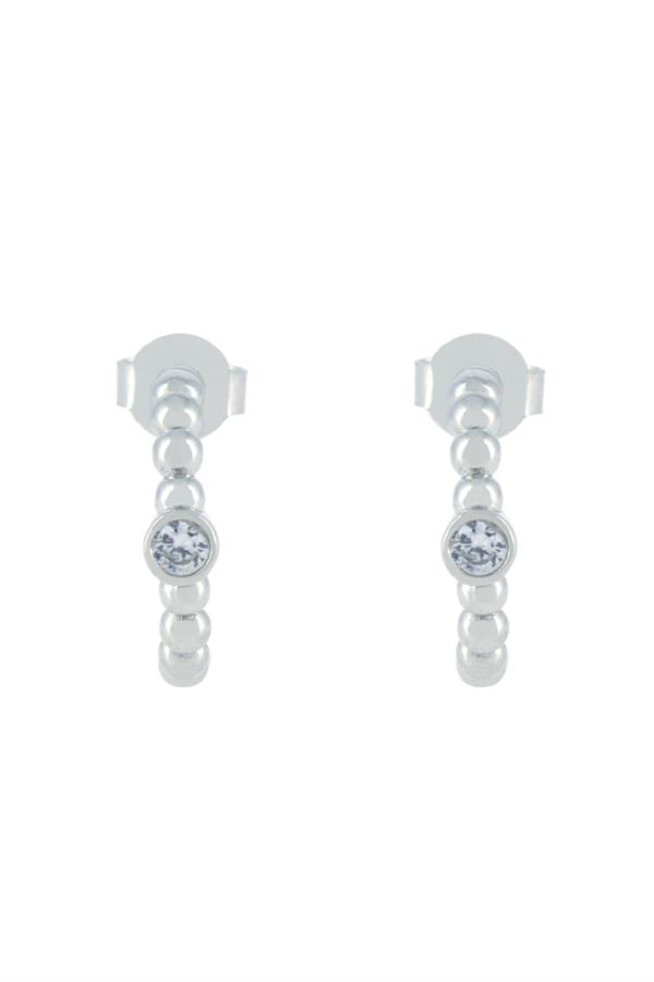 925 Ayar Gümüş Tek Taş Dairesel Tasarım Kanca Küpe 