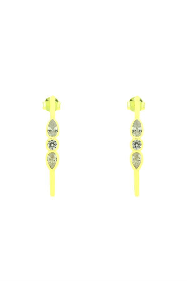 925 Ayar Gümüş 3 Taşlı Kanca Küpe 