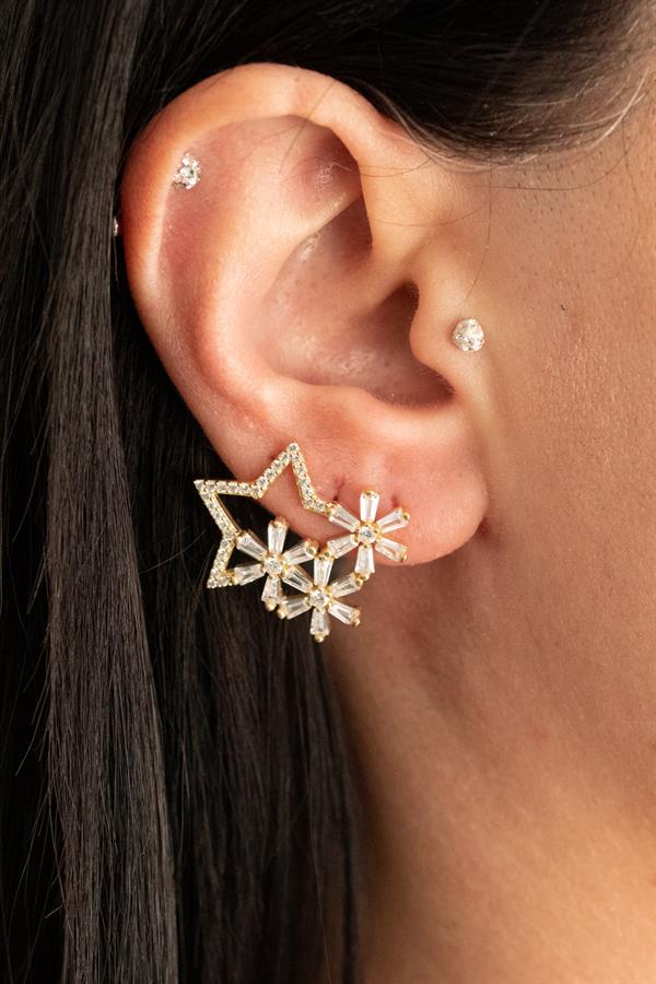 925 Ayar Gümüş Çiçek Motifli Yıldız Küpe 