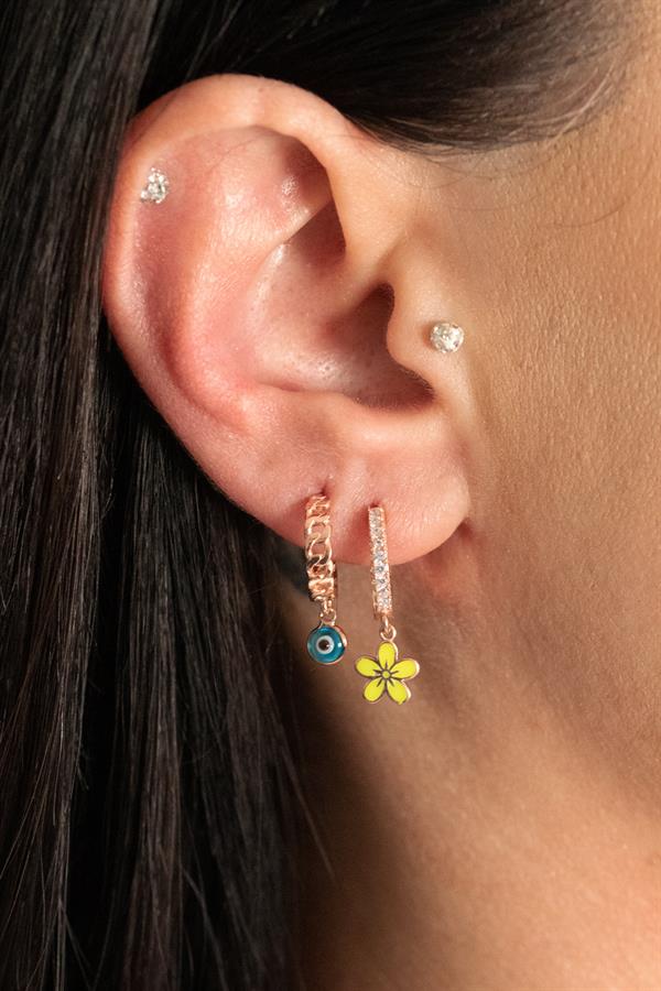 925 Ayar Gümüş Mavi Göz Detaylı Kanca Küpe 