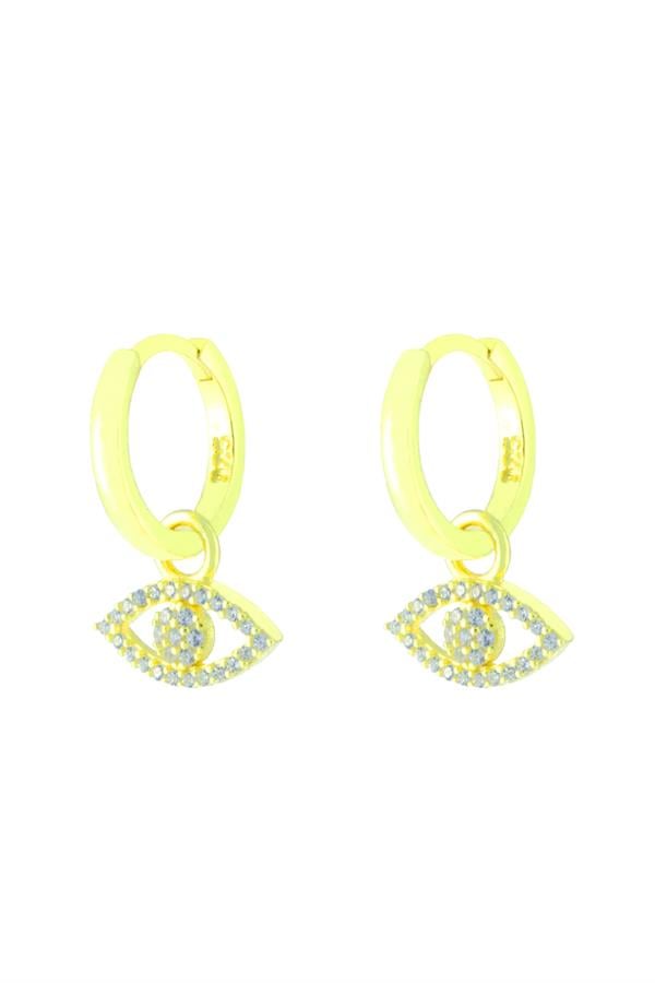 925 Ayar Gümüş Taşlı Göz Detay Sallantılı Küpe