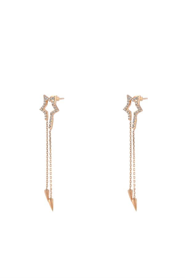 925 Ayar Gümüş Yıldız Detaylı Zincir Küpe 