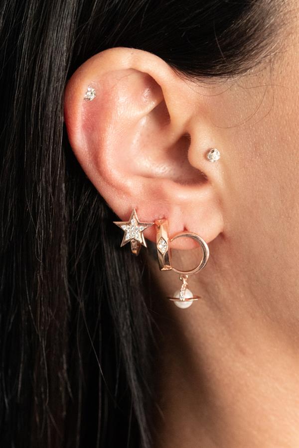 925 Ayar Gümüş İşlemeli Kalın Halka Küpe