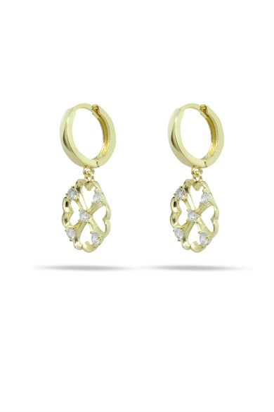 925 Ayar Gümüş Kalp Detaylı Yonca Küpe 