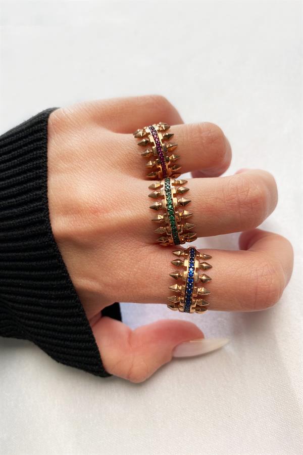 925 Ayar Gümüş Gövde Taşlı Ok Yüzük