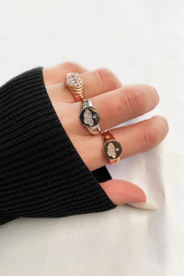 925 Ayar Gümüş Çizgisel Kalp Yüzük