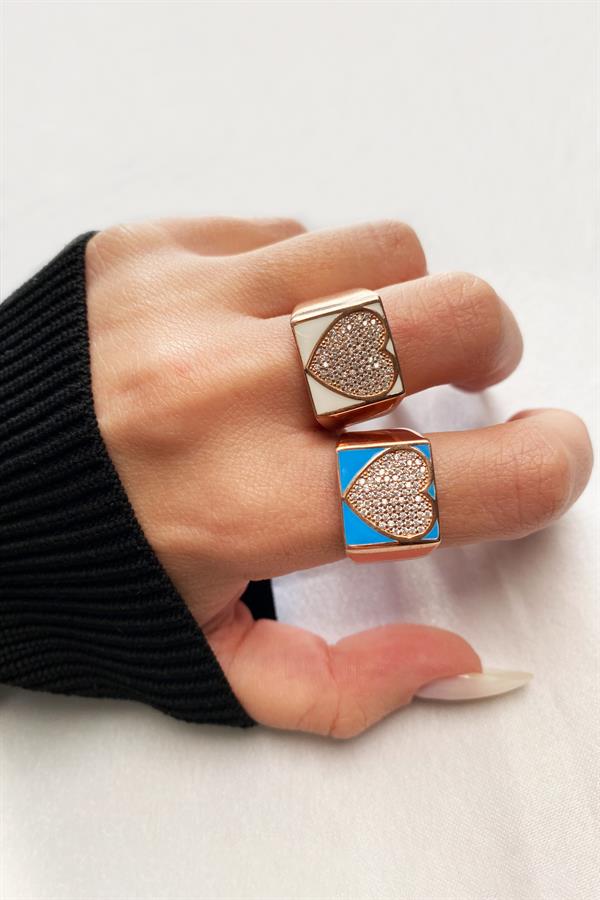 925 Ayar Gümüş Kalp Motifli Kare Yüzük