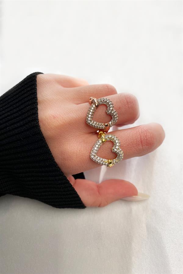 925 Ayar Gümüş Taş İşlemeli Kalp Yüzük