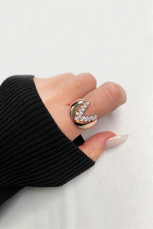 925 Ayar Gümüş Kanat Motifli Taşlı Yüzük