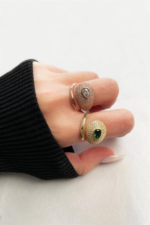 925 Ayar Gümüş Damla Taşlı Yılan Yüzük