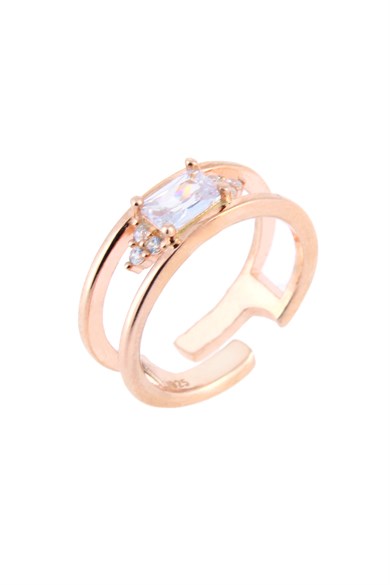 925 Ayar Gümüş Çift Geçişli Tek Taş Yüzük