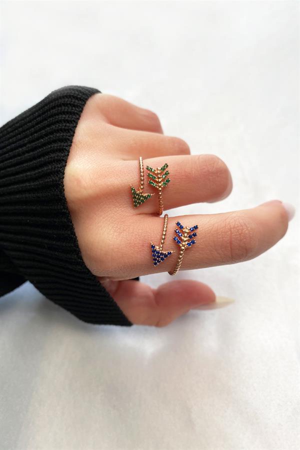 925 Ayar Gümüş Renkli Taşlı Ok Tasarım Yüzük