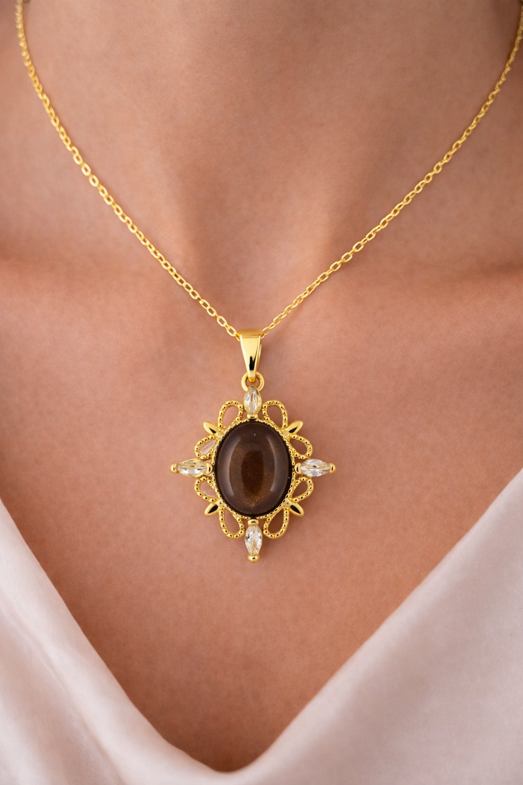 Çelik Kolye UcuDoğal Taşlı Elips Tasarım Kolye Ucu