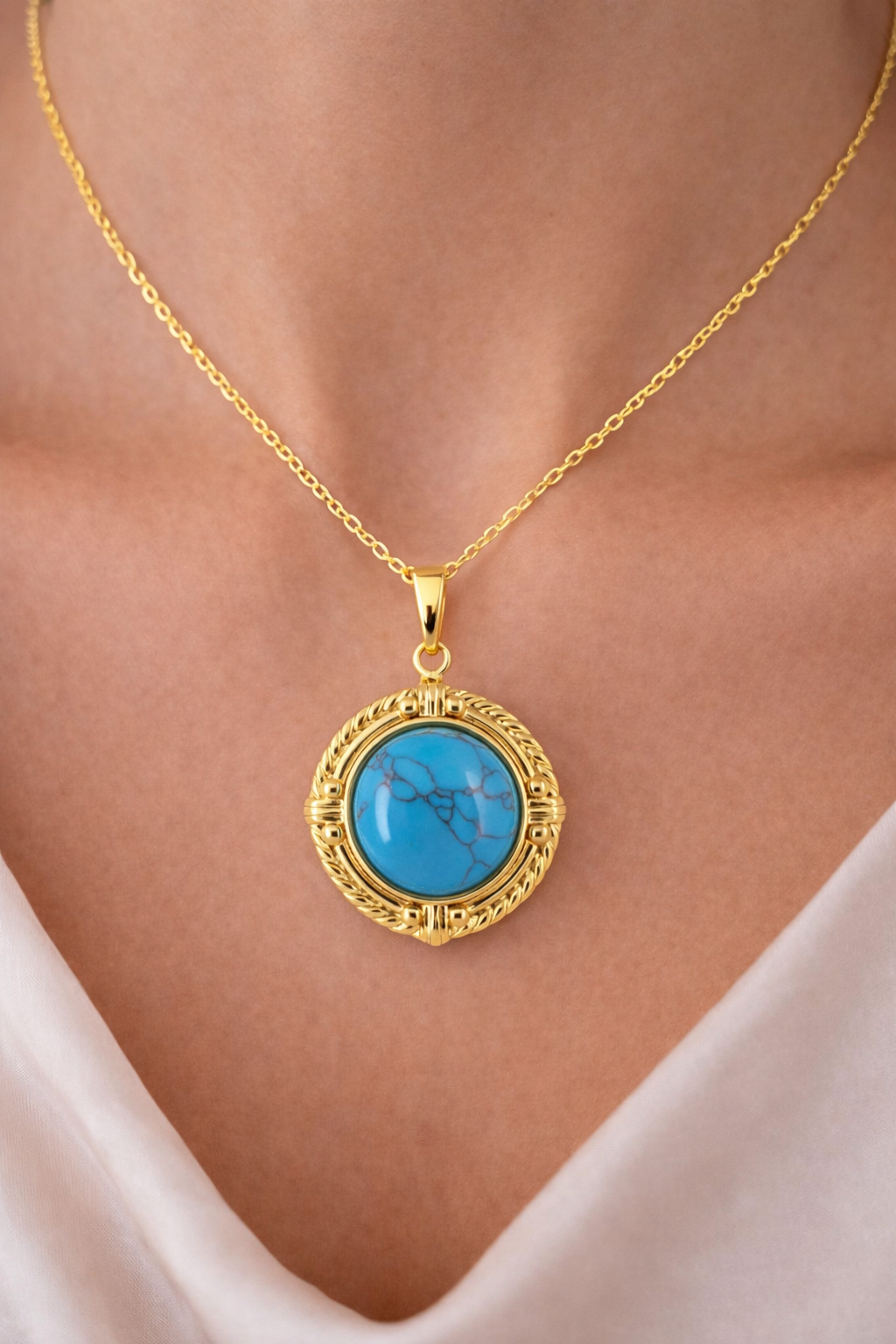 Çelik Kolye UcuDoğal Taşlı Oval Çelik Kolye Ucu