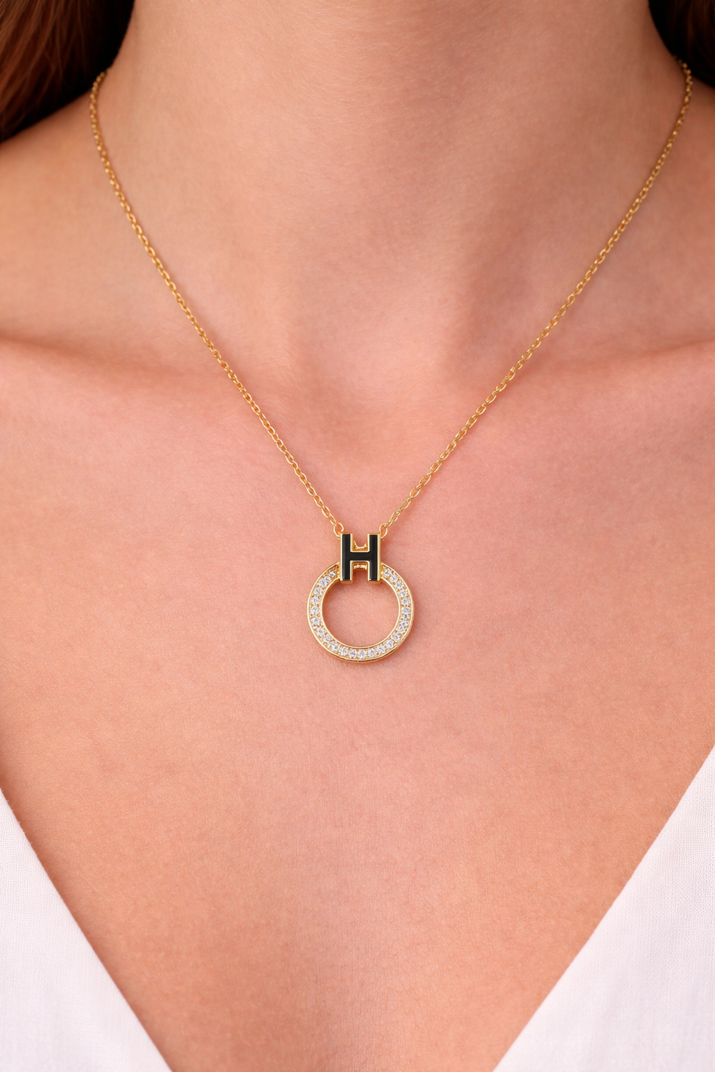 Çelik KolyeOval Tasarım H Harfi Çelik Kolye